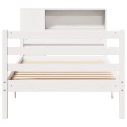 Lit bibliothèque sans matelas blanc 90x190cm bois de pin massif 