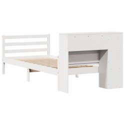 Lit bibliothèque sans matelas blanc 90x190cm bois de pin massif 
