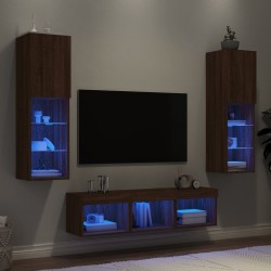 Unités murales TV avec LED 5 pcs chêne marron bois d'ingénierie 