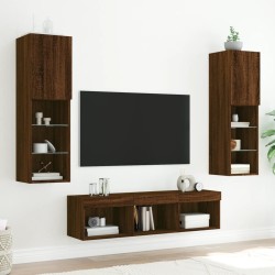 Unités murales TV avec LED 5 pcs chêne marron bois d'ingénierie 