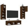 Unités murales TV avec LED 5 pcs chêne marron bois d'ingénierie 