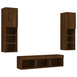 Unités murales TV avec LED 5 pcs chêne marron bois d'ingénierie 
