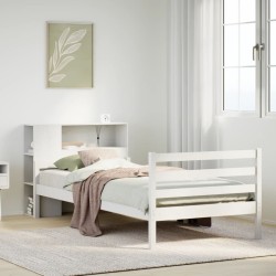 Lit bibliothèque sans matelas blanc 100x200 cm bois pin massif 