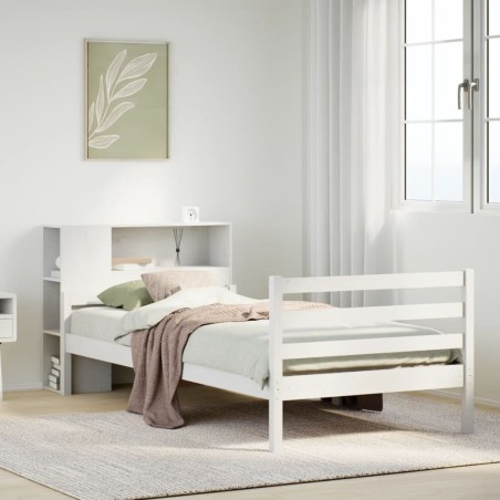 Lit bibliothèque sans matelas blanc 100x200 cm bois pin massif 