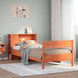 Lit bibliothèque sans matelas cire marron 90x190 cm pin massif 