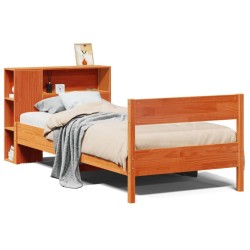 Lit bibliothèque sans matelas cire marron 90x190 cm pin massif 