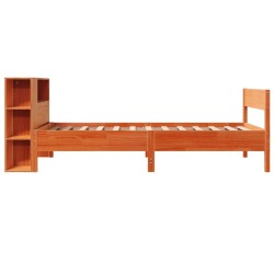 Lit bibliothèque sans matelas cire marron 90x190 cm pin massif 