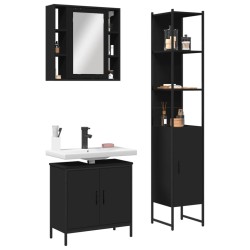 Ensemble d'armoires salle de bain 3 pcs noir bois d'ingénierie 