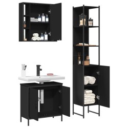 Ensemble d'armoires salle de bain 3 pcs noir bois d'ingénierie 