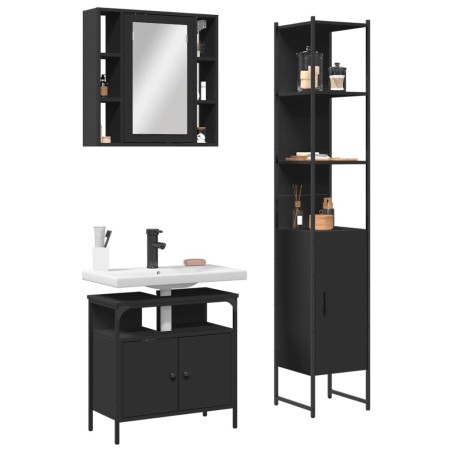 Ensemble d'armoires salle de bain 3 pcs noir bois d'ingénierie 