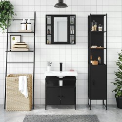 Ensemble d'armoires salle de bain 3 pcs noir bois d'ingénierie 