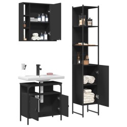 Ensemble d'armoires salle de bain 3 pcs noir bois d'ingénierie 