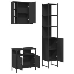 Ensemble d'armoires salle de bain 3 pcs noir bois d'ingénierie 