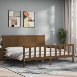 Cadre de lit sans matelas marron miel 200x200cm bois pin massif 