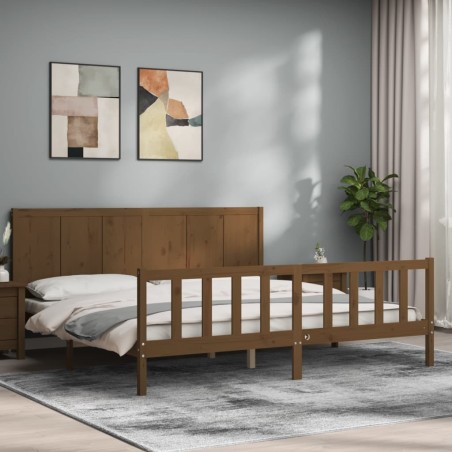 Cadre de lit sans matelas marron miel 200x200cm bois pin massif 