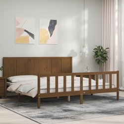 Cadre de lit sans matelas marron miel 200x200cm bois pin massif 