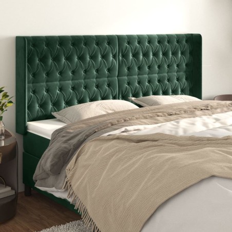 Tête de lit avec oreilles Vert foncé 203x16x118/128 cm Velours 