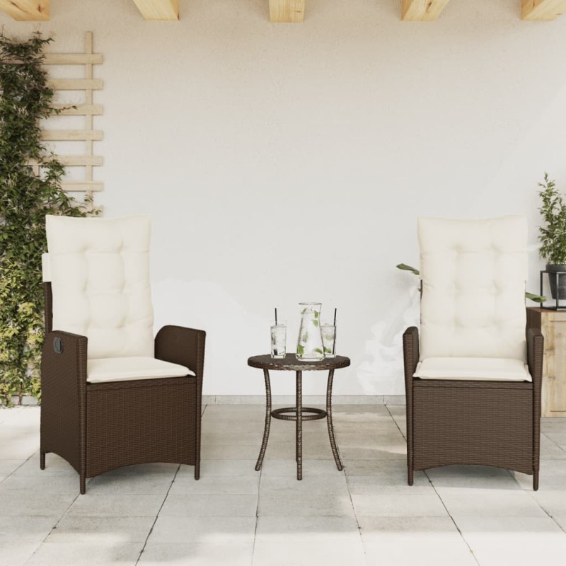 Chaises inclinables de jardin lot de 2 et coussins marron rotin 