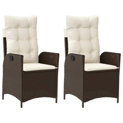 Chaises inclinables de jardin lot de 2 et coussins marron rotin 