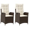 Chaises inclinables de jardin lot de 2 et coussins marron rotin 