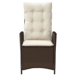 Chaises inclinables de jardin lot de 2 et coussins marron rotin 