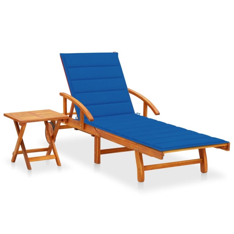 Chaise longue de jardin avec table et coussin Bois d'acacia 