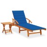 Chaise longue de jardin avec table et coussin Bois d'acacia 