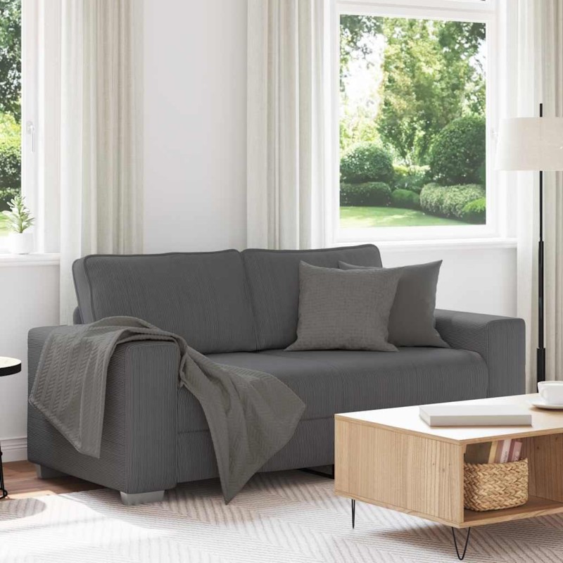 Canapé causeuse gris foncé 140 cm tissu velours côtelé 