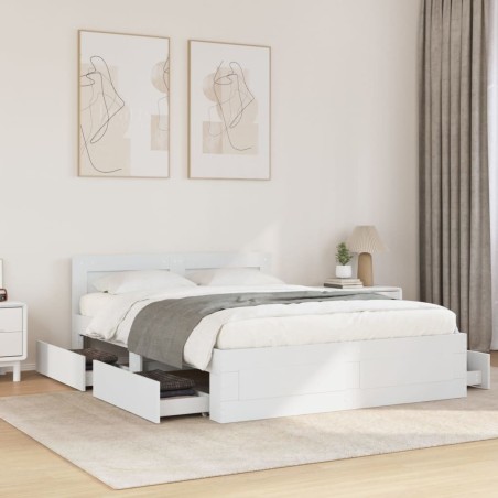 Cadre de lit et tête de lit sans matelas blanc 135x190 cm 