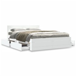 Cadre de lit et tête de lit sans matelas blanc 135x190 cm 