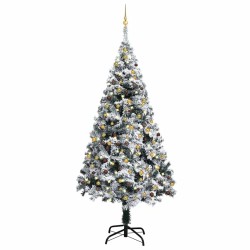 Arbre de Noël artificiel pré-éclairé et boules vert 240 cm PVC 