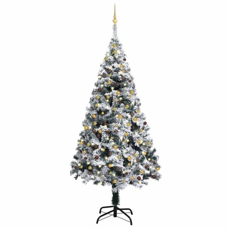 Arbre de Noël artificiel pré-éclairé et boules vert 240 cm PVC 