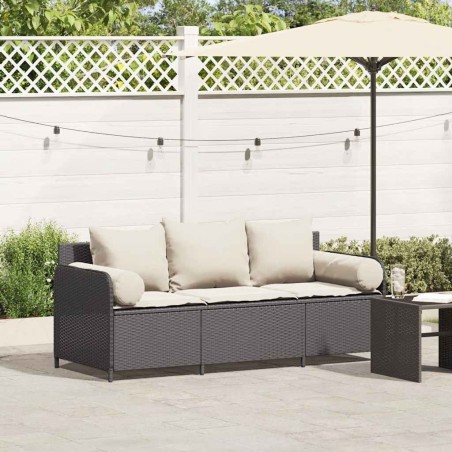 Canapé de jardin avec coussins 3 places noir résine tressée 