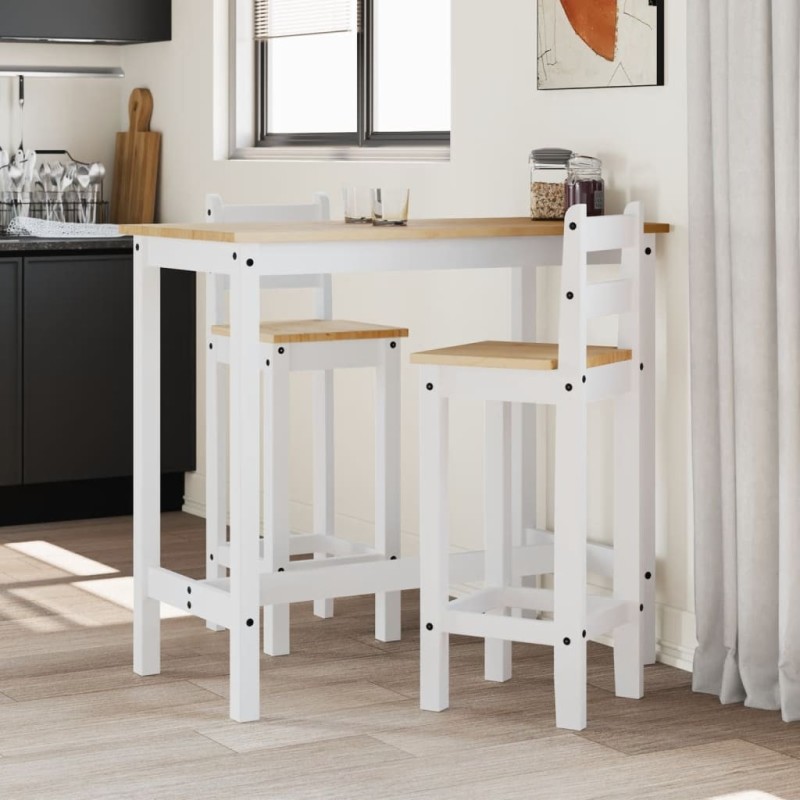 Ensemble de bar 3 pcs Blanc Bois de pin massif 