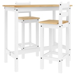 Ensemble de bar 3 pcs Blanc Bois de pin massif 