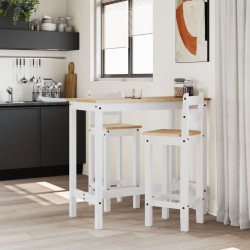 Ensemble de bar 3 pcs Blanc Bois de pin massif 