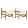 Chaises de jardin lot de 2 avec coussins blanc crème bambou 