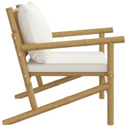 Chaises de jardin lot de 2 avec coussins blanc crème bambou 
