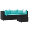 Salon de jardin 4 pcs avec coussins Noir Résine tressée 