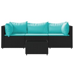 Salon de jardin 4 pcs avec coussins Noir Résine tressée 