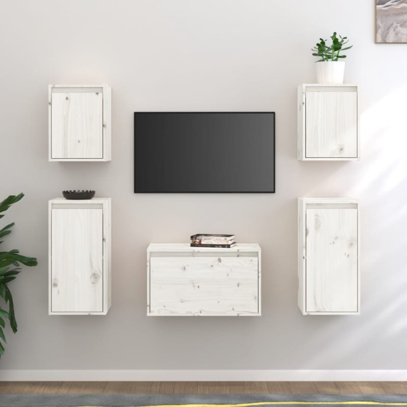 Meubles TV 5 pcs Blanc Bois massif de pin Meubles TV 5 pcs Blanc Bois massif de pin