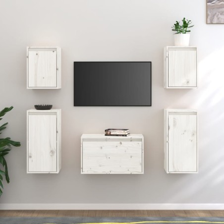 Meubles TV 5 pcs Blanc Bois massif de pin 