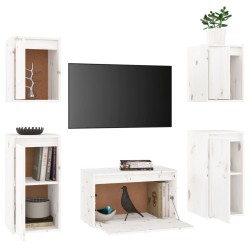 Meubles TV 5 pcs Blanc Bois massif de pin 