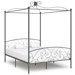 Cadre de lit à baldaquin sans matelas gris métal 160x200 cm 