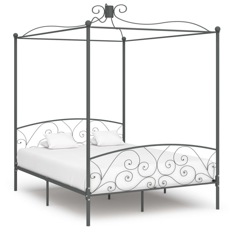 Cadre de lit à baldaquin sans matelas gris métal 160x200 cm 