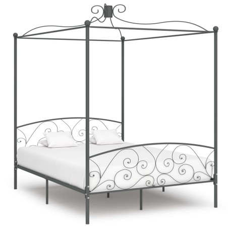 Cadre de lit à baldaquin sans matelas gris métal 160x200 cm 