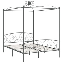 Cadre de lit à baldaquin sans matelas gris métal 160x200 cm 