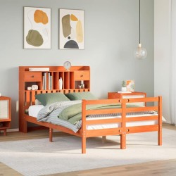 Lit bibliothèque sans matelas cire marron 120x190cm pin massif 