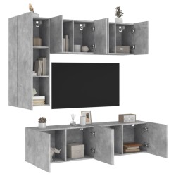 Unités murales TV 5 pcs gris béton bois d'ingénierie 
