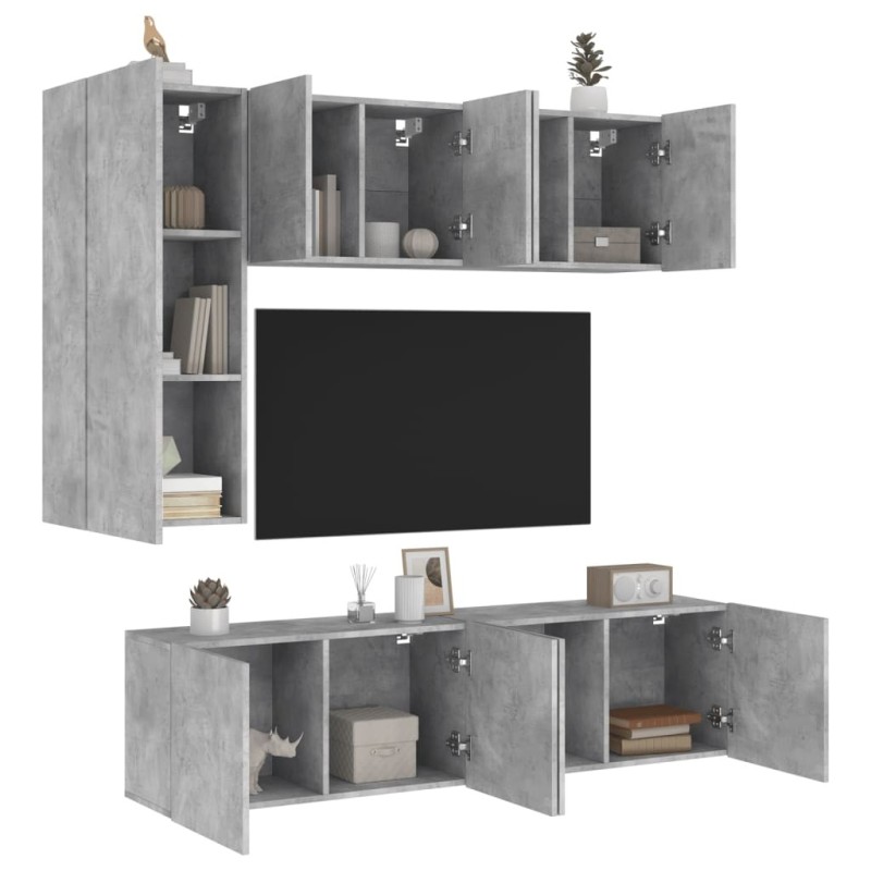 Unités murales TV 5 pcs gris béton bois d'ingénierie 